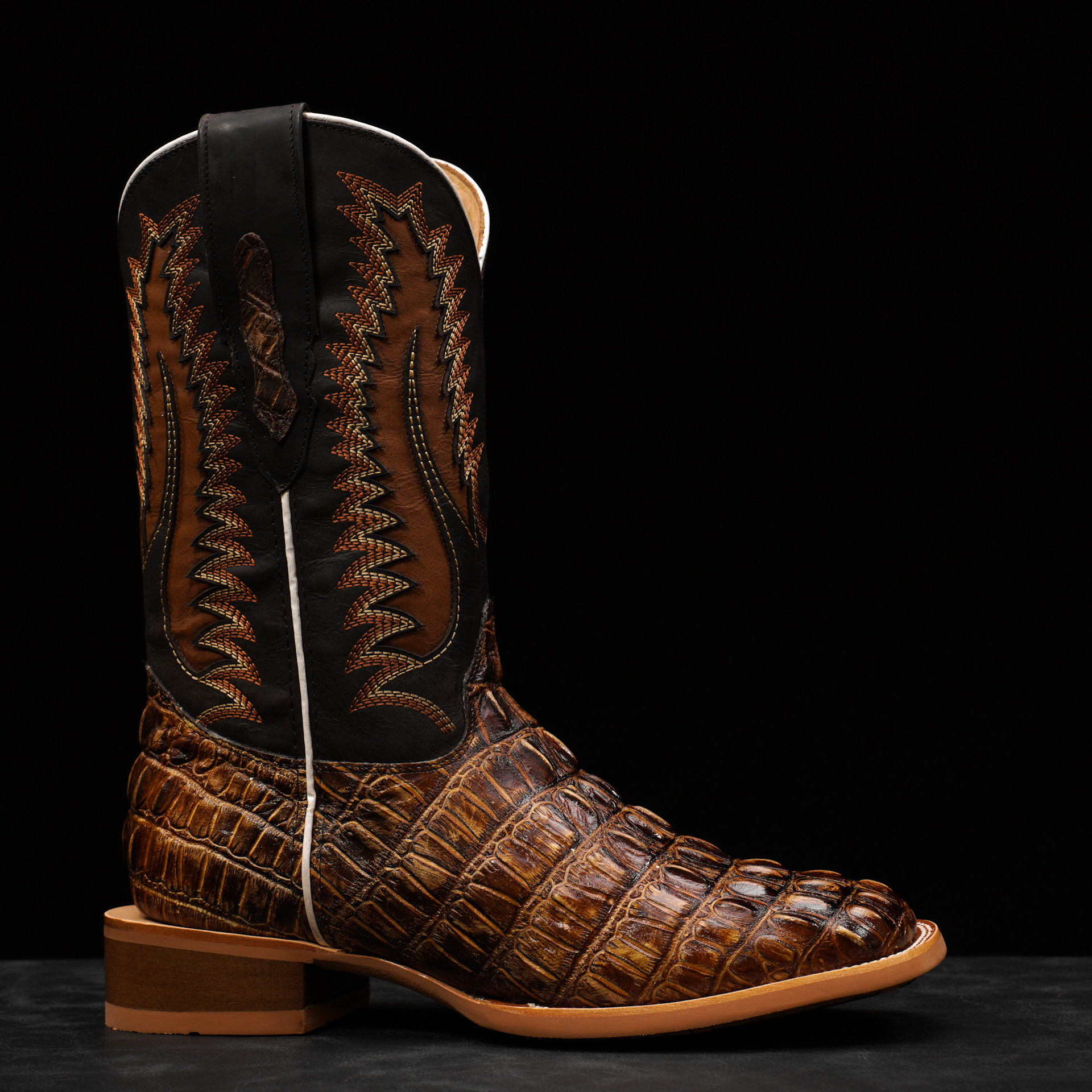 Rustic Honey Inverse Caiman Tail - Square Toe - Image 2