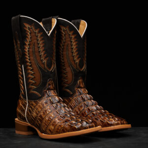 Rustic Honey Inverse Caiman Tail - Square Toe