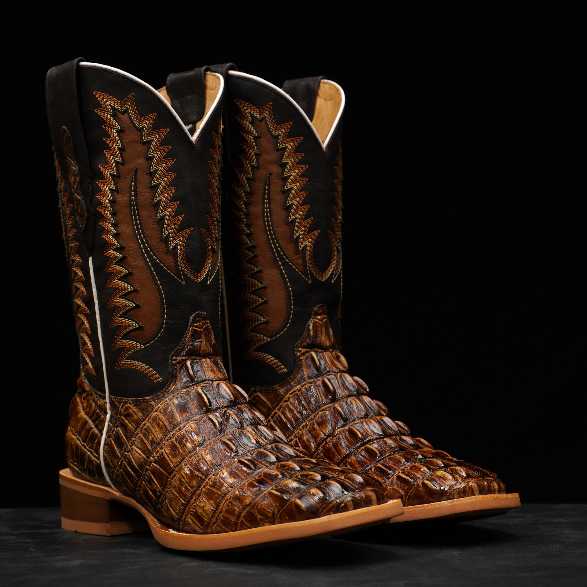 Rustic Honey Inverse Caiman Tail - Square Toe