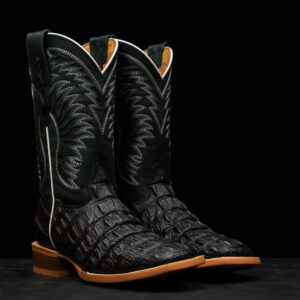 Black Inverse Caiman Tail - Square Toe