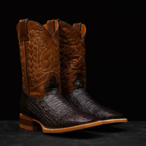 Chocolate Brown Caiman Horn Back - Square Toe