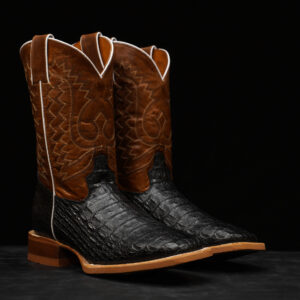 Black Caiman Horn Back - Square Toe