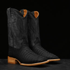 Matte Black Caiman Tail - Square Toe