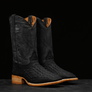 Matte Black Caiman Horn Back - Square Toe