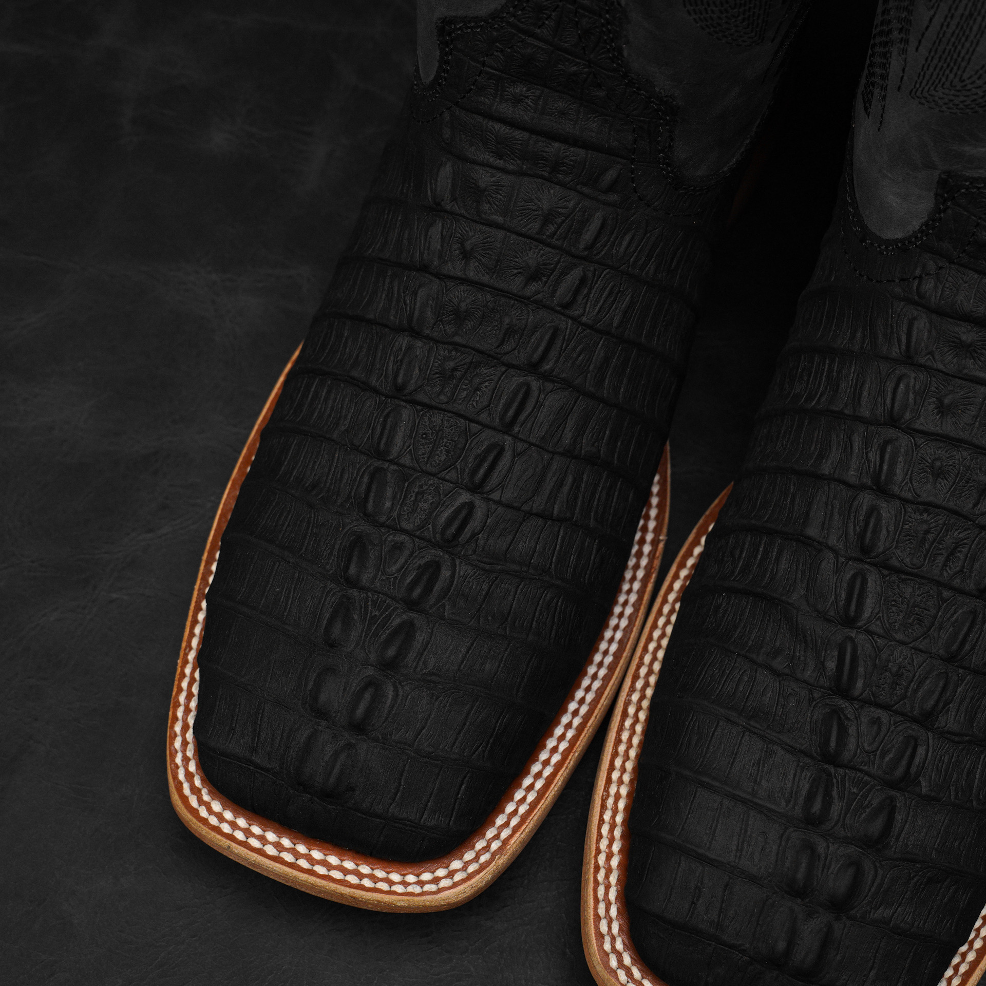 Matte Black Caiman Tail - Square Toe - Image 3