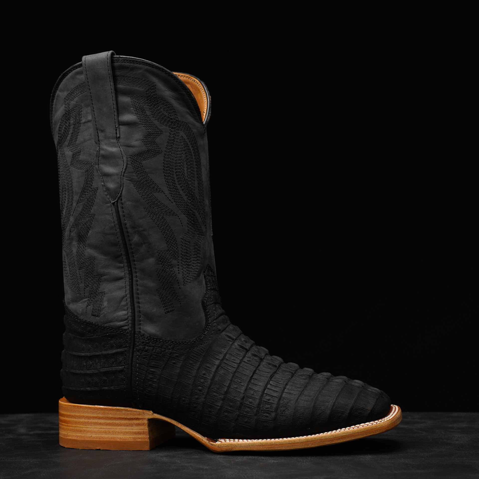 Matte Black Caiman Tail - Square Toe - Image 2