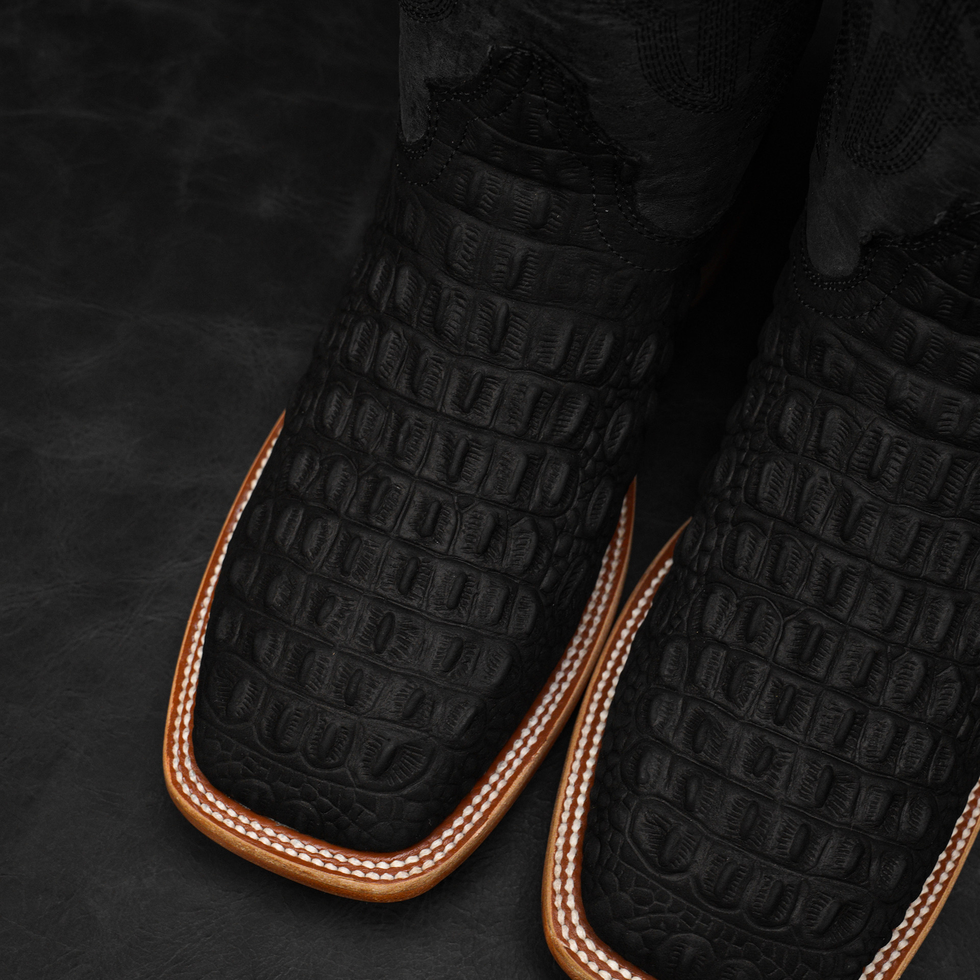 Matte Black Caiman Horn Back - Square Toe - Image 3
