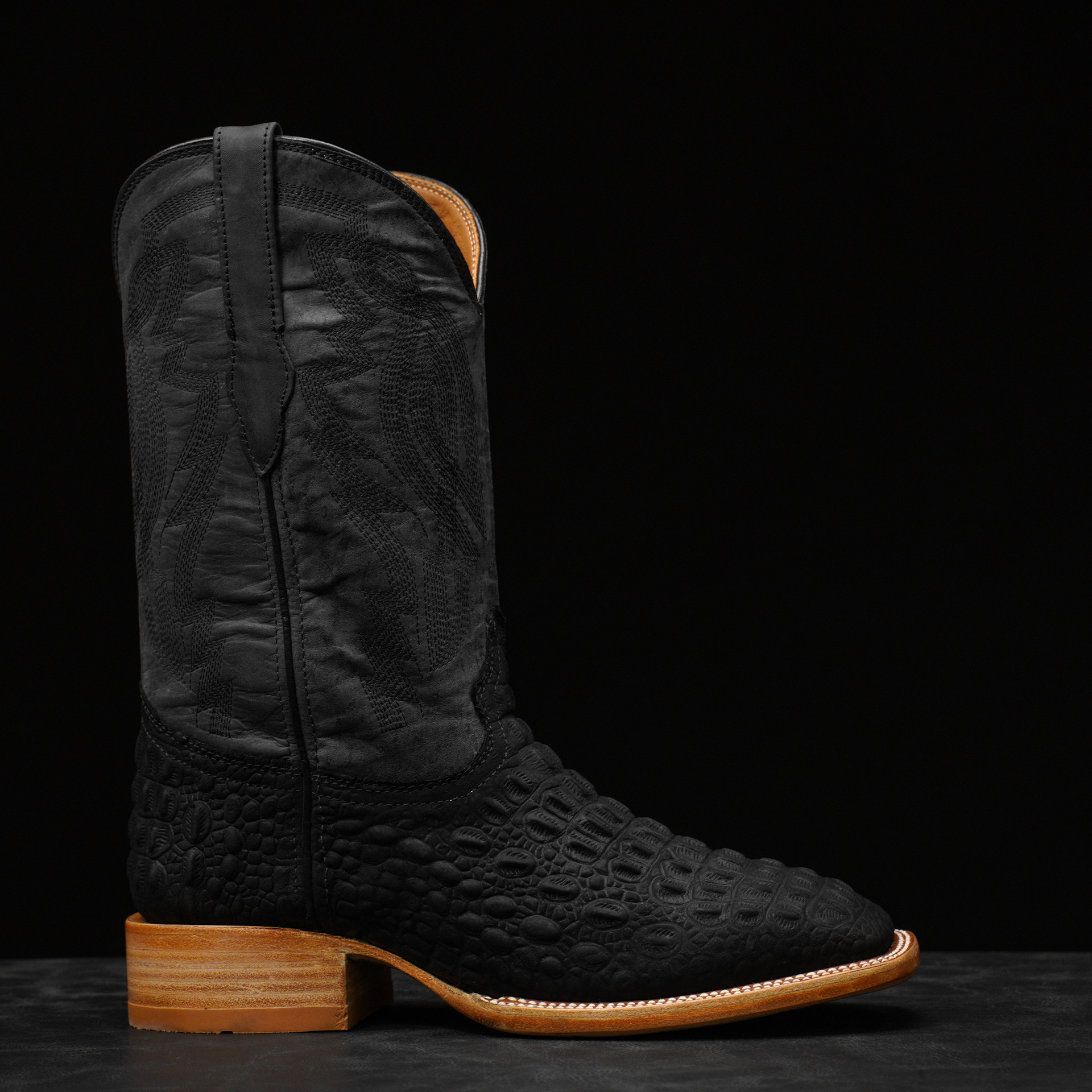 Matte Black Caiman Horn Back - Square Toe - Image 2