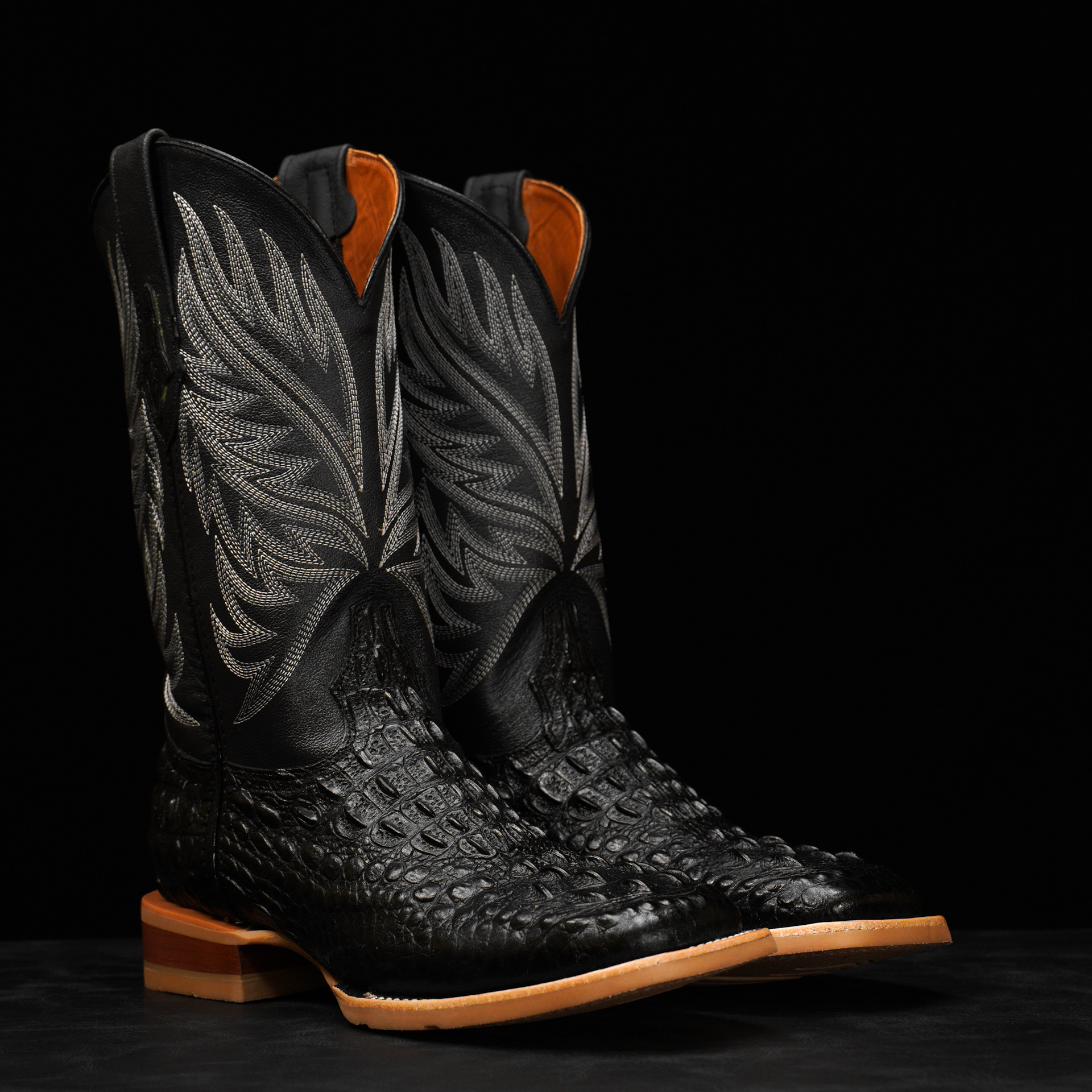 Black Caiman Neck - Square Toe