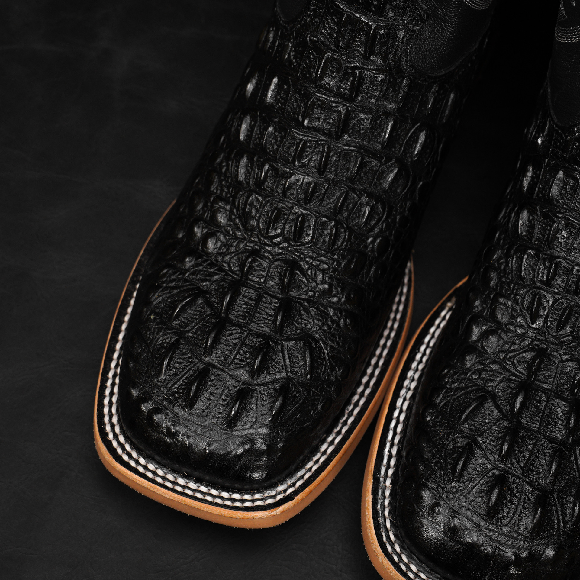 Black Caiman Neck - Square Toe - Image 3