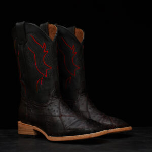 AUTHENTIC Black-Cherry Patch Work Ostrich – Square Toe