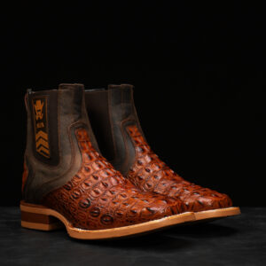 Cognac Caiman Horn Back Chelsea Boot - Square Toe