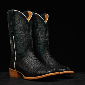 AUTHENTIC Black Caiman Tail – Square Toe