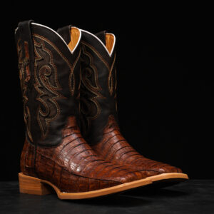 AUTHENTIC Cognac Caiman Belly – Square Toe