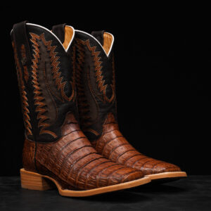 AUTHENTIC Cognac Caiman Belly – Square Toe