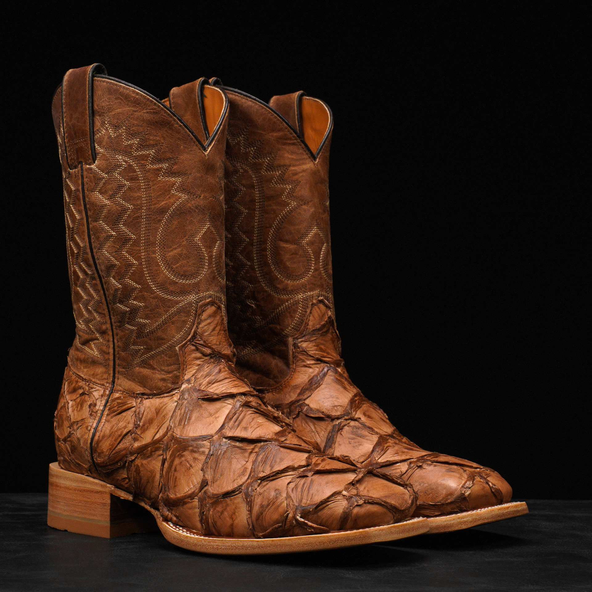 AUTHENTIC Matte Brown Pirarucu – Square Toe