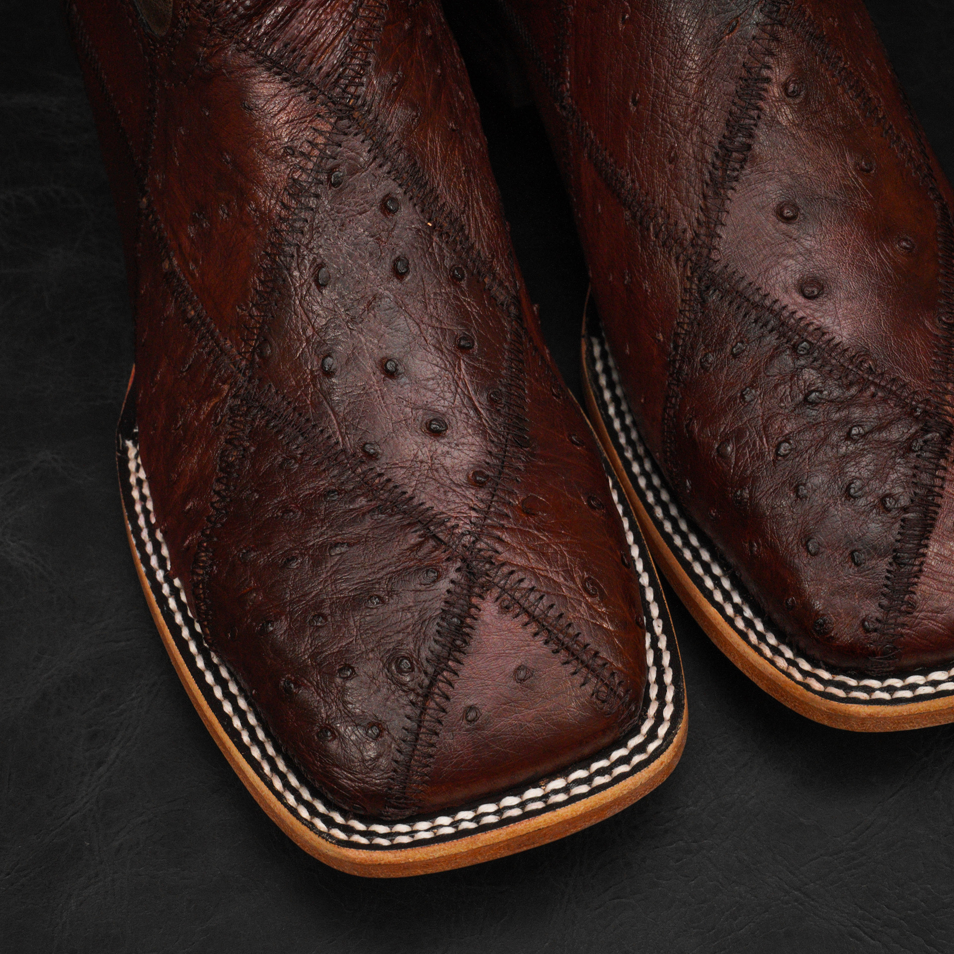 AUTHENTIC Brown Patch Work Ostrich – Square Toe - Image 3