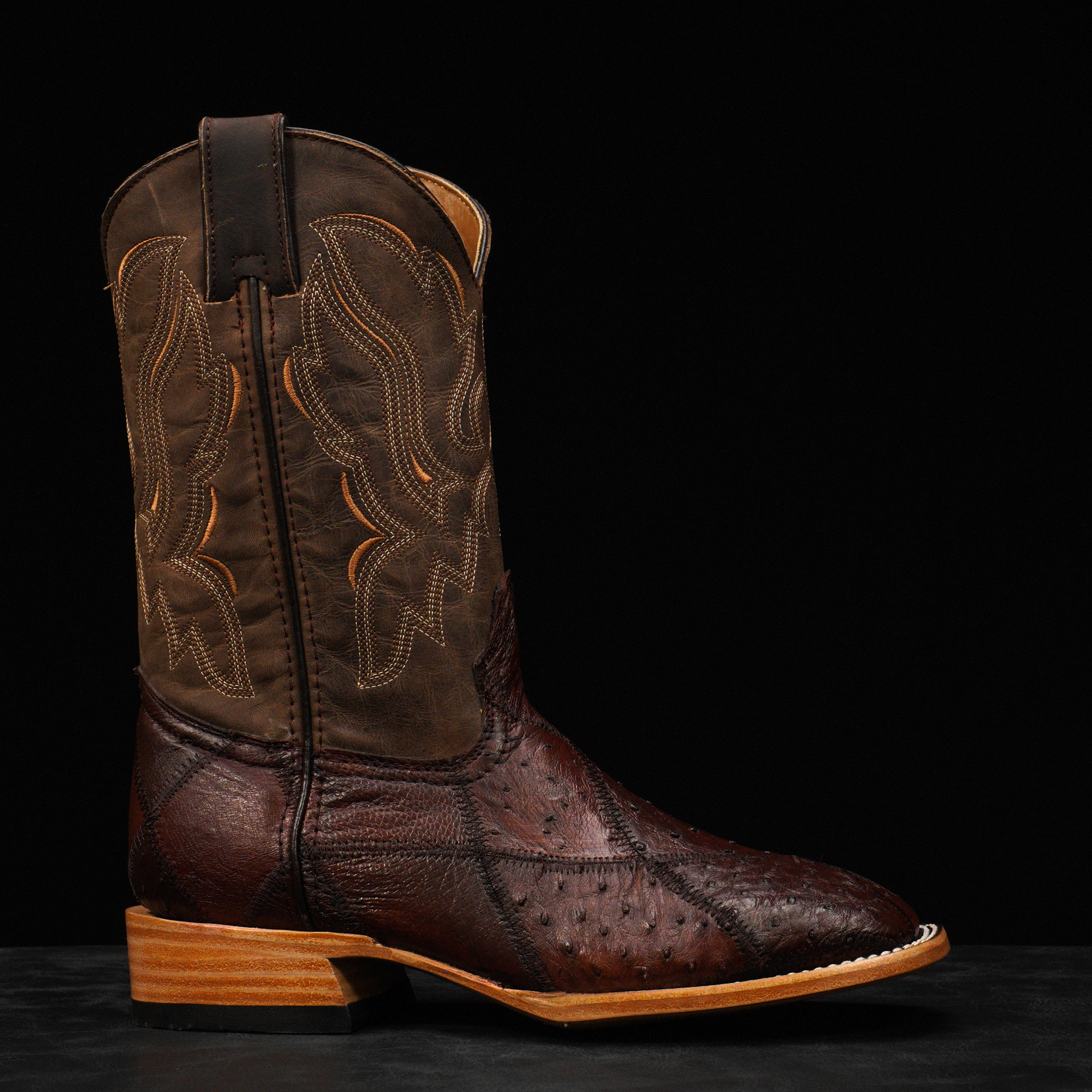 AUTHENTIC Brown Patch Work Ostrich – Square Toe - Image 2