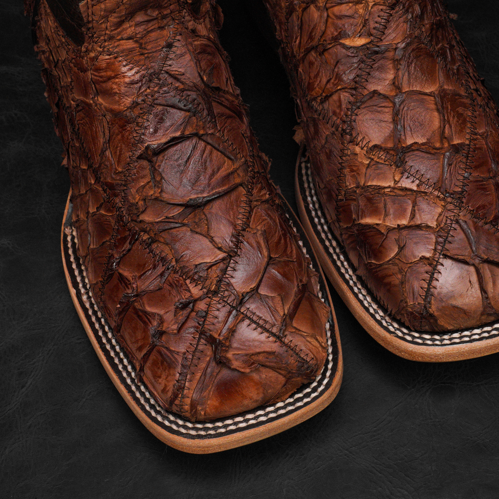 AUTHENTIC Brown Patch Work Pirarucu – Square Toe - Image 3