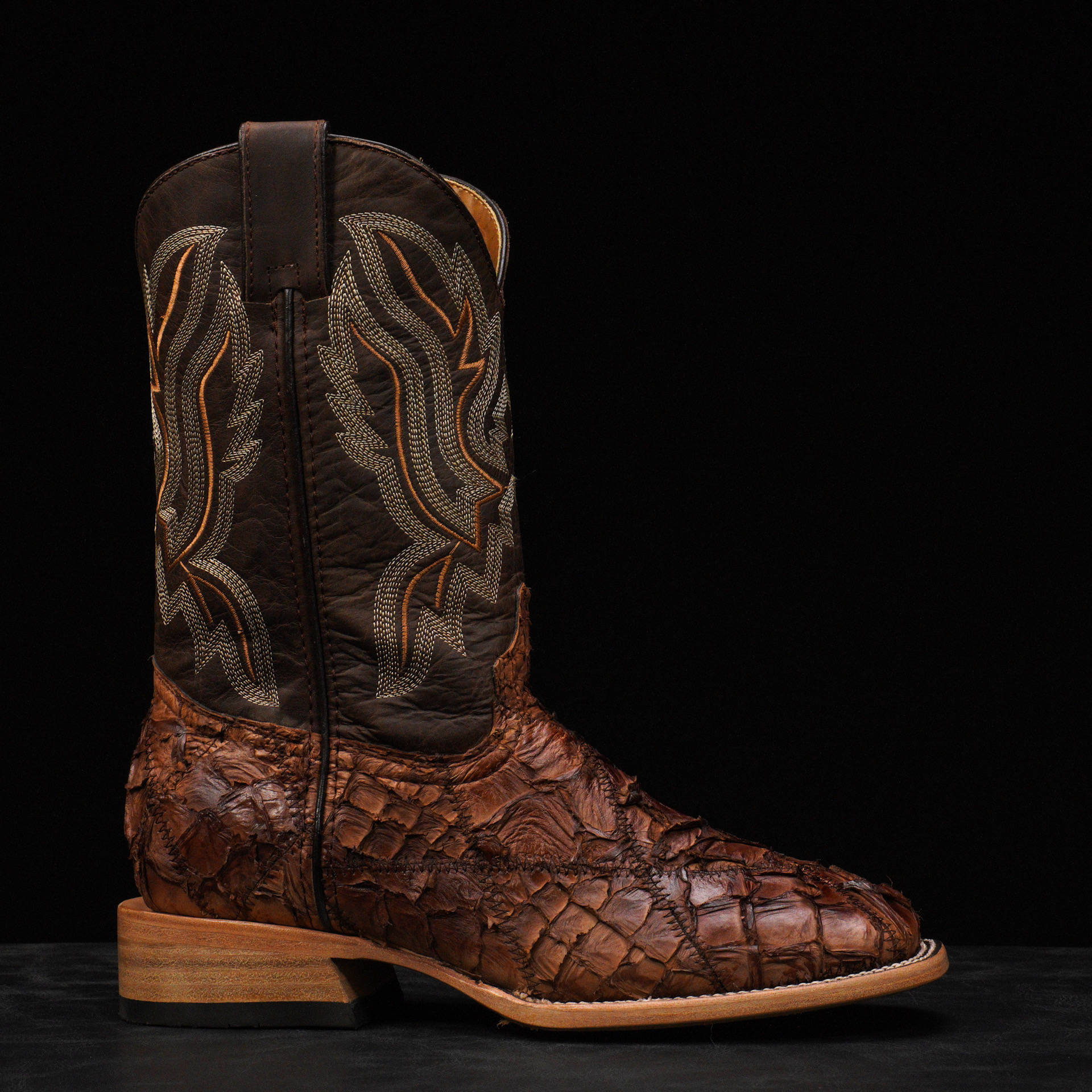 AUTHENTIC Brown Patch Work Pirarucu – Square Toe - Image 2