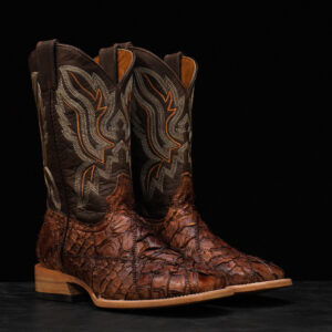 AUTHENTIC Brown Patch Work Pirarucu – Square Toe