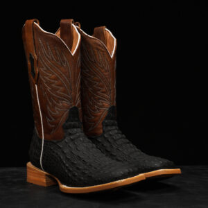 Matte Black Caiman Hornback - Square Toe