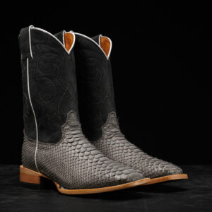 AUTHENTIC Matte Gray Python – Square Toe