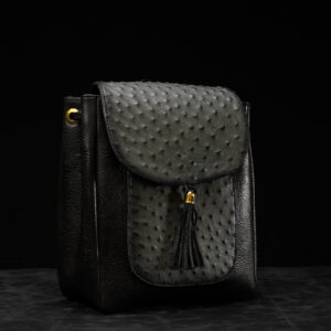 Gray Exotic Ostrich Leather Flap Backpack