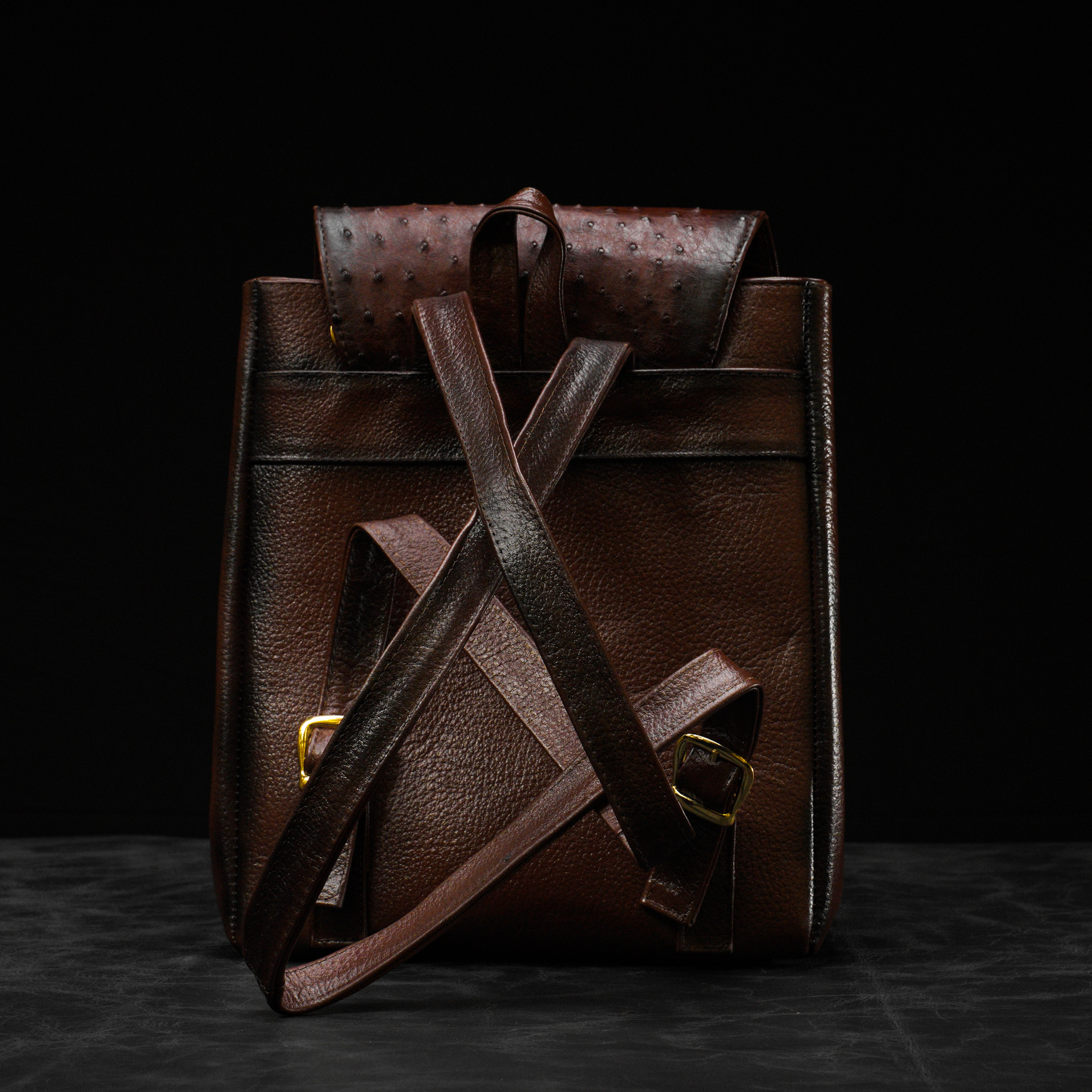 Brown Exotic Ostrich Leather Flap Backpack - Image 4