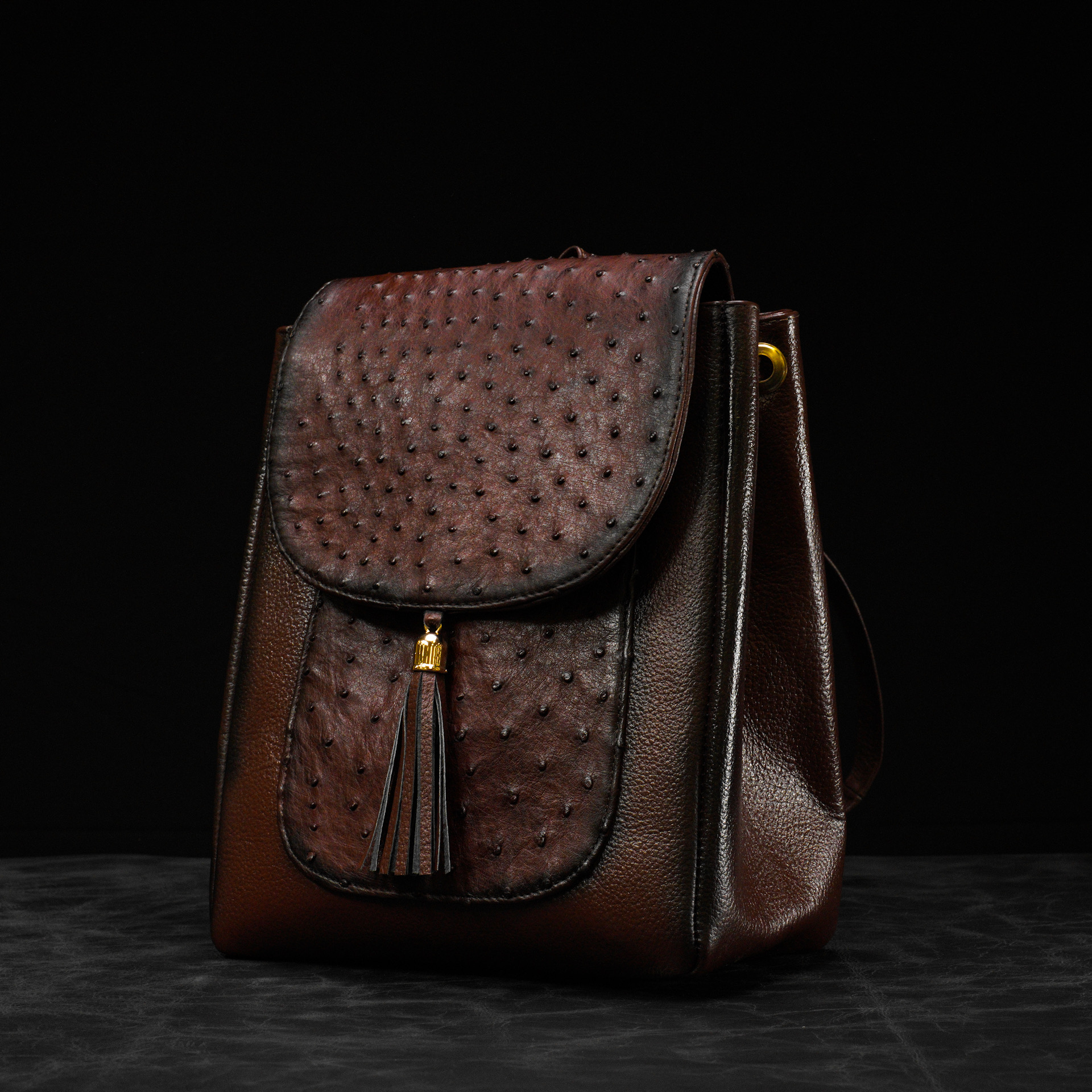 Brown Exotic Ostrich Leather Flap Backpack - Image 3