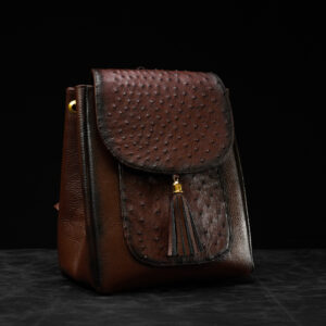 Brown Exotic Ostrich Leather Flap Backpack
