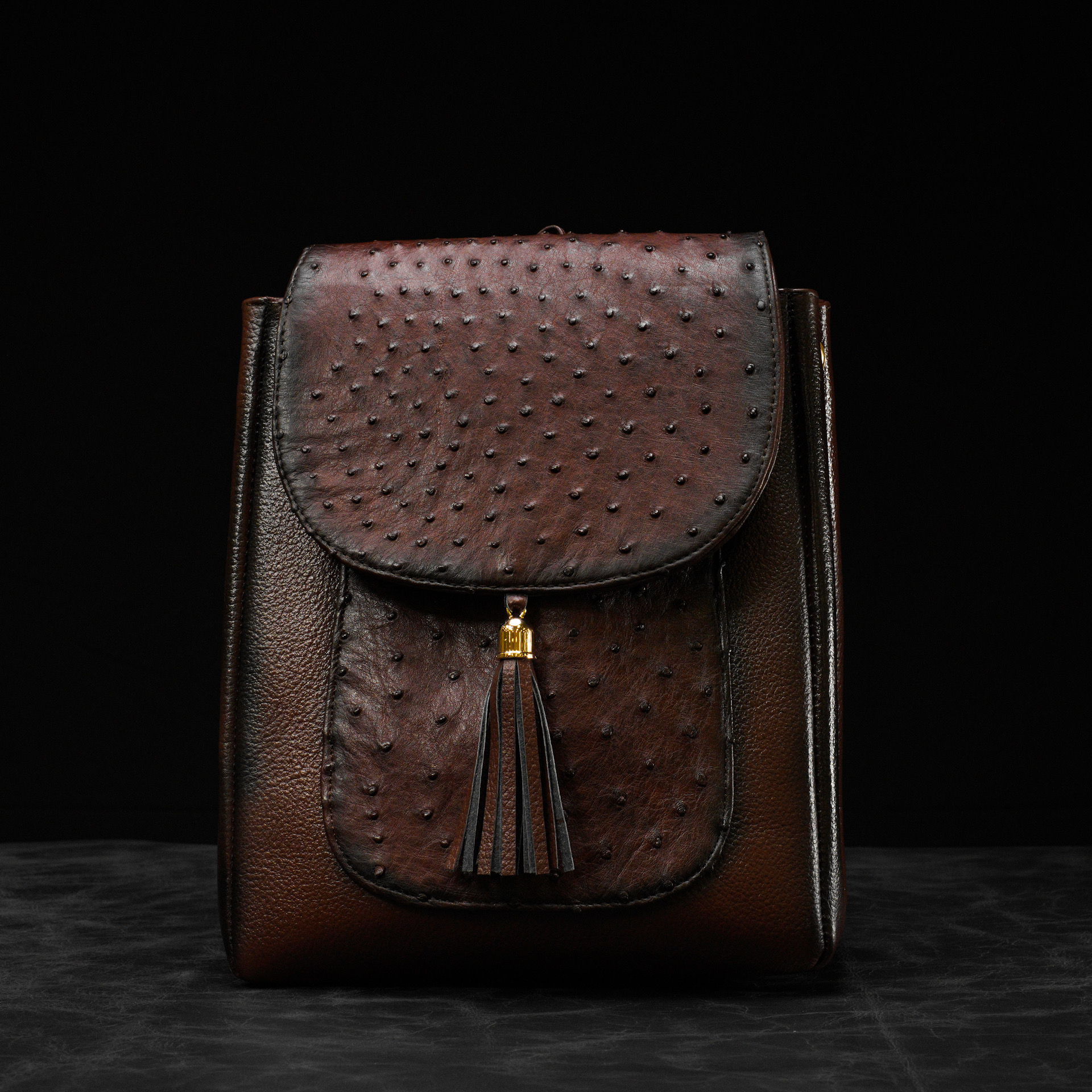 Brown Exotic Ostrich Leather Flap Backpack - Image 2