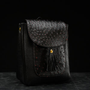 Black Cherry Exotic Ostrich Leather Flap Backpack