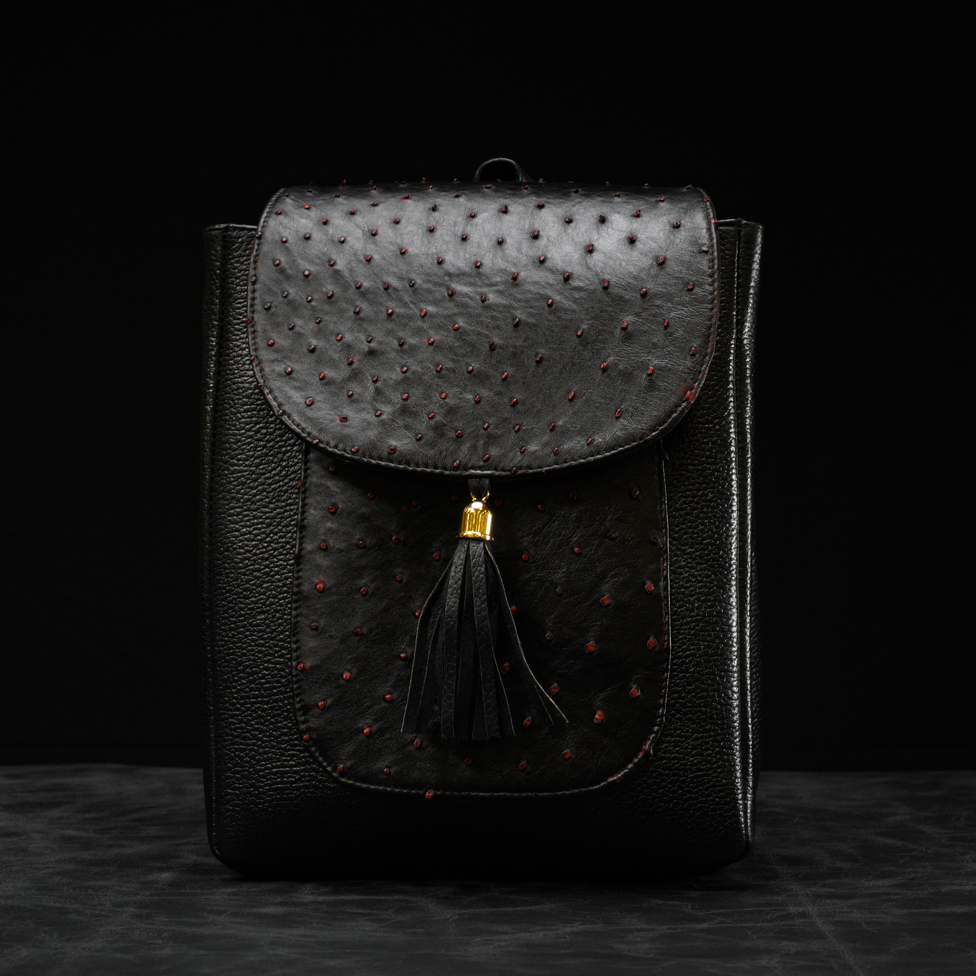 Black Cherry Exotic Ostrich Leather Flap Backpack - Image 2