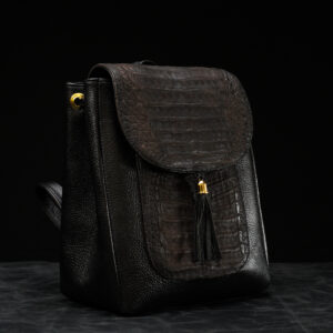 Brown Exotic Caiman Leather Flap Backpack