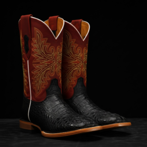 Black Caiman Neck - Square Toe