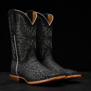 Rustic Black Caiman Neck - Square Toe