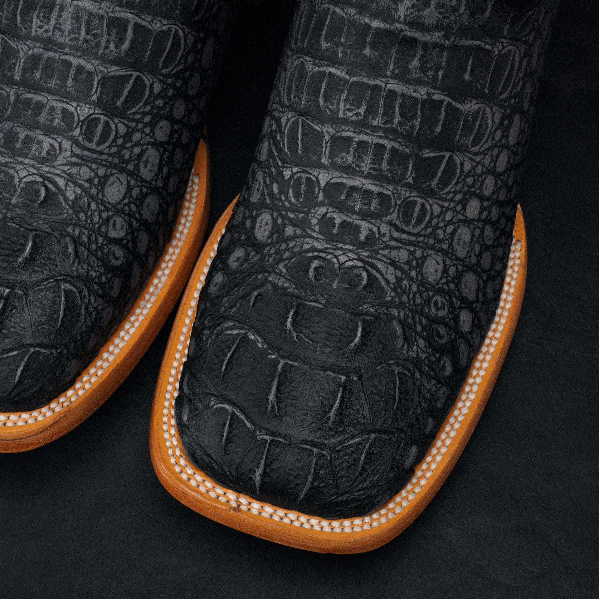 Rustic Black Caiman Neck - Square Toe - Image 2