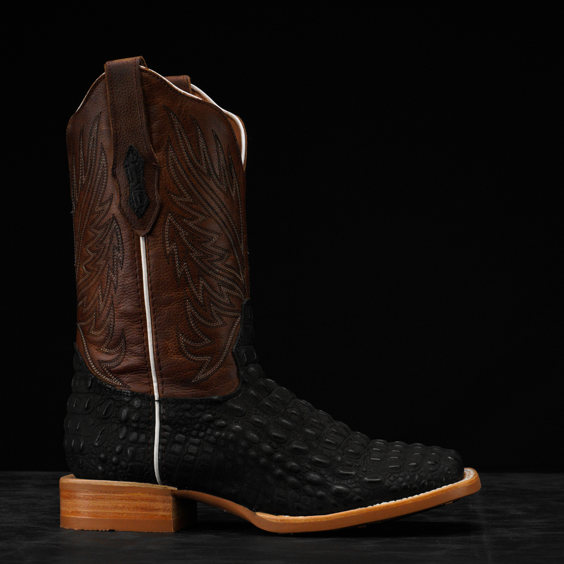 Matte Black Caiman Hornback - Ranch Square Toe - Image 2