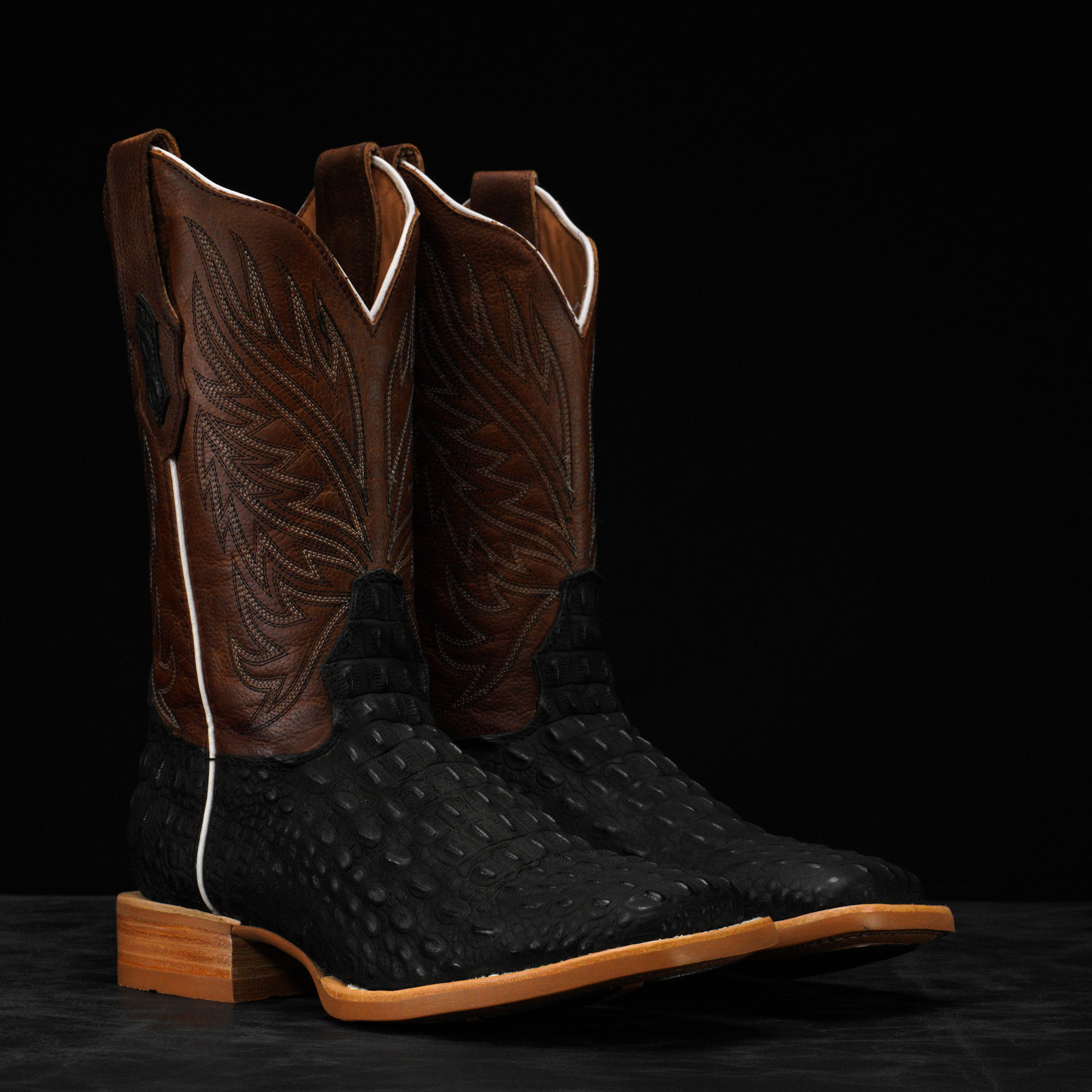 Matte Black Caiman Hornback - Ranch Square Toe