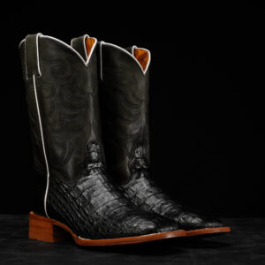 Black Caiman Horn Back - Square Toe
