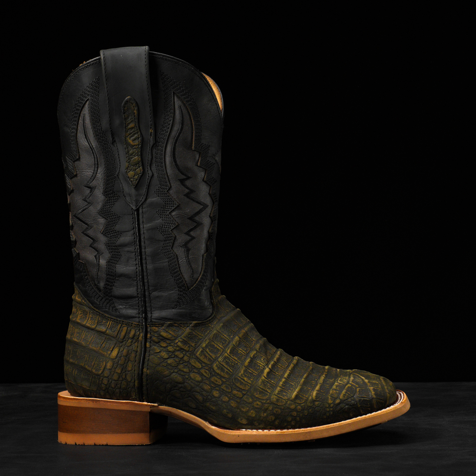 Matte Olive Green Nubuck Caiman Belly - Arena Square Toe - Image 3