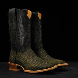 Matte Olive Green Caiman Belly - Square Toe