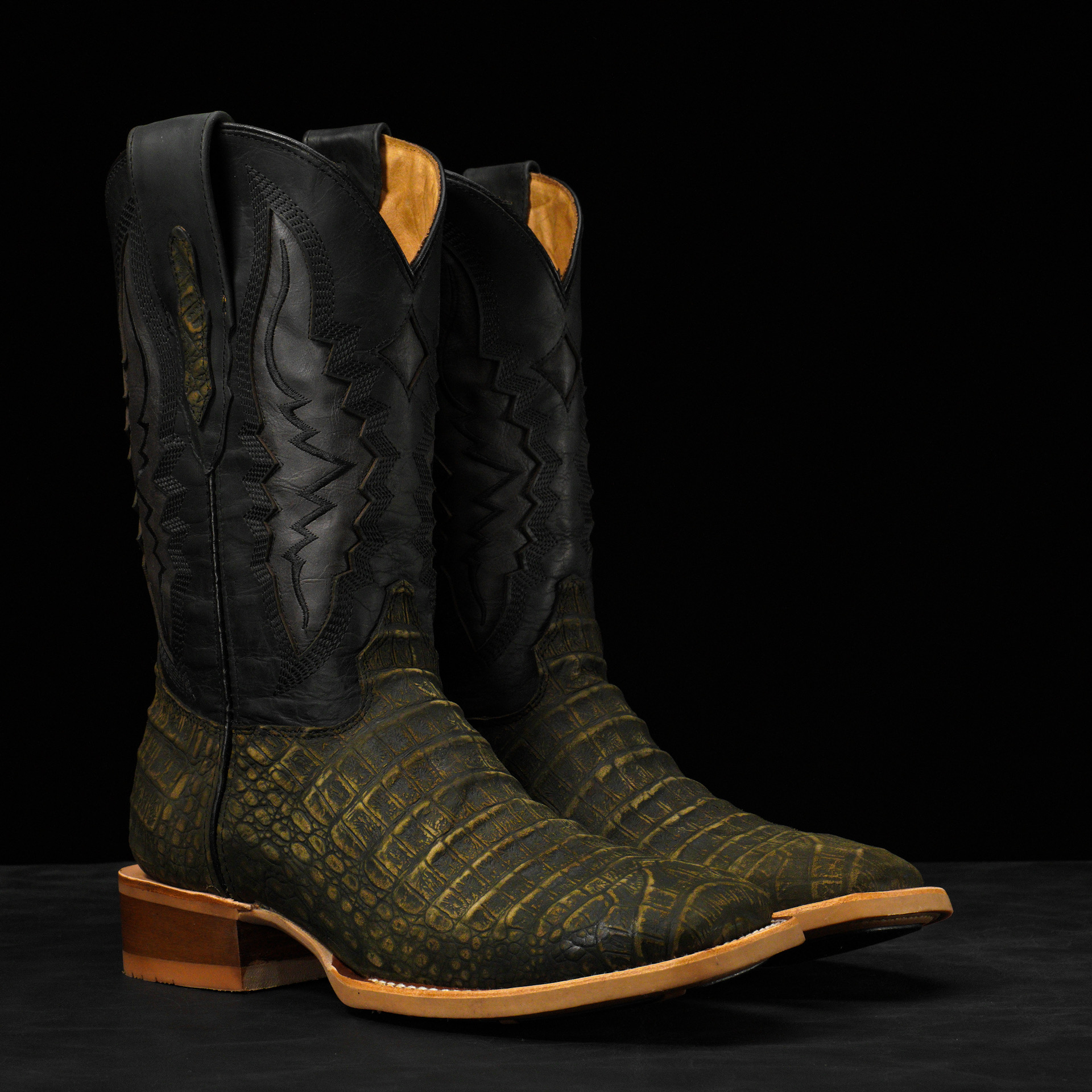 Matte Olive Green Nubuck Caiman Belly - Arena Square Toe