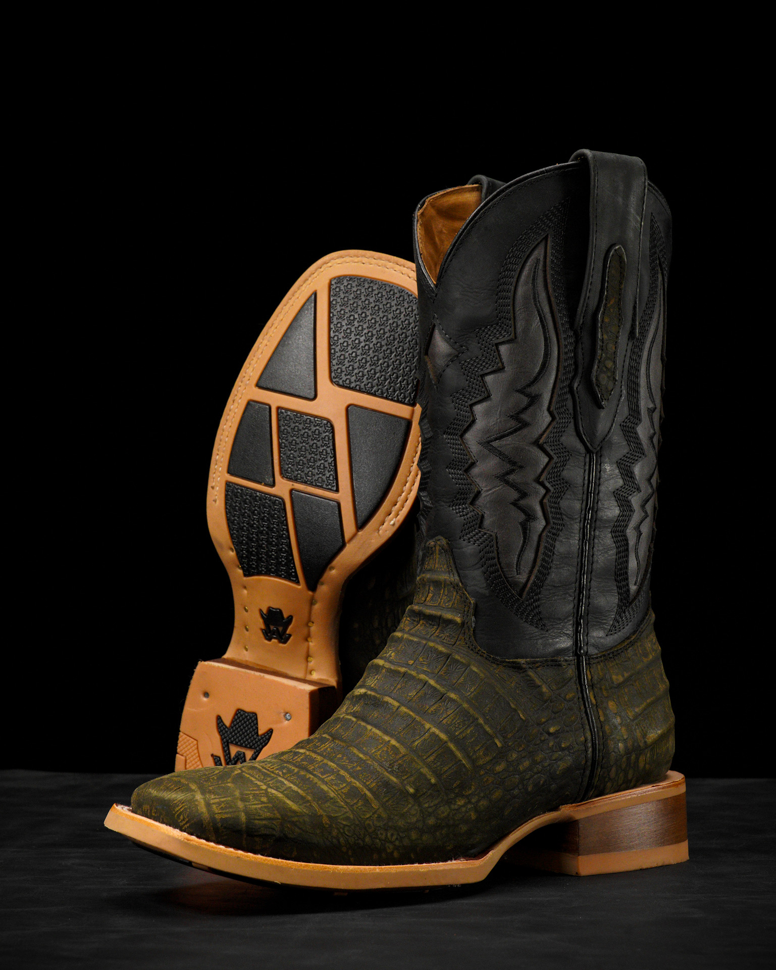 Matte Olive Green Nubuck Caiman Belly - Arena Square Toe - Image 2