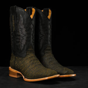 Matte Olive Green Nubuck Caiman Belly - Arena Square Toe