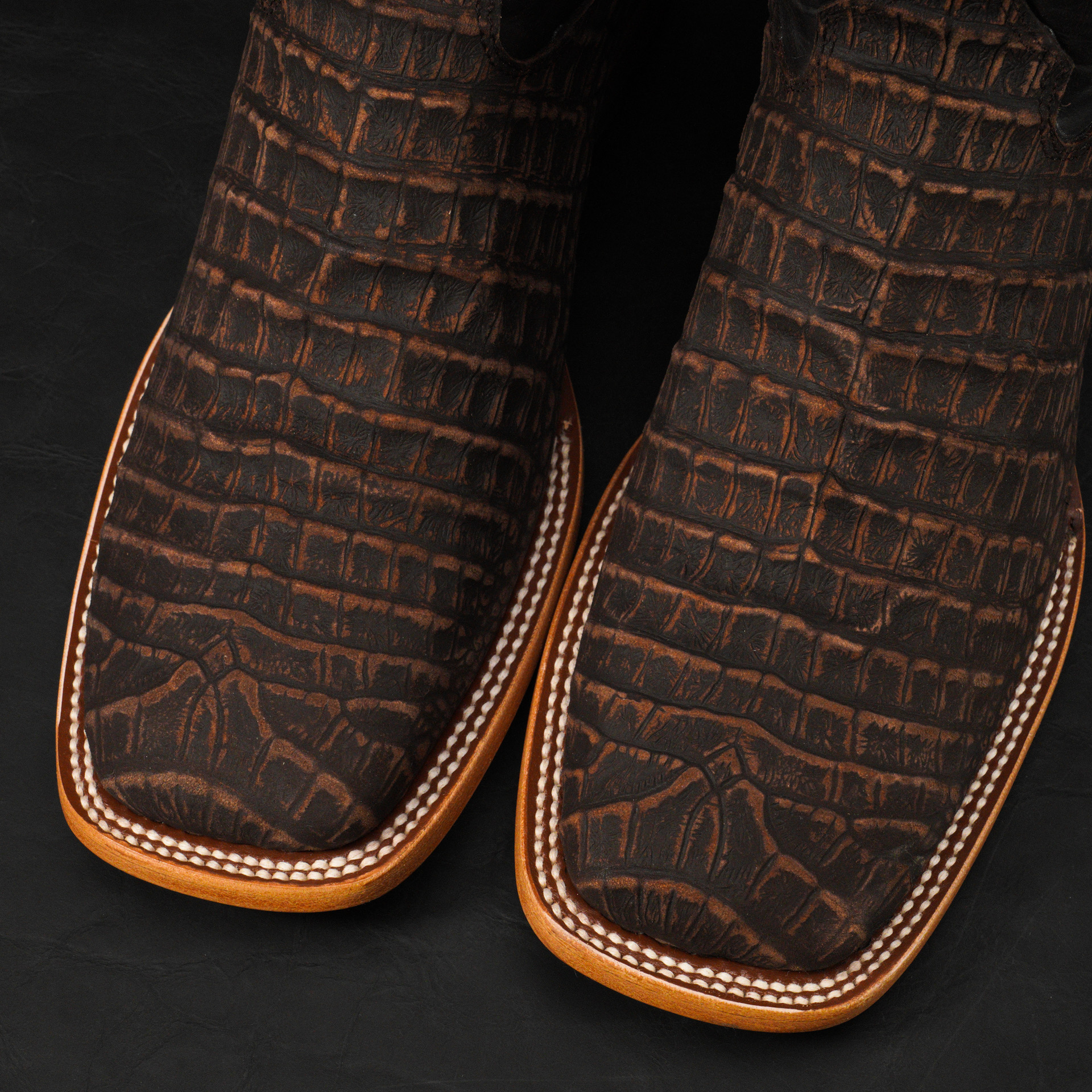 Matte Brown Nubuck Caiman Belly - Arena Square Toe - Image 3