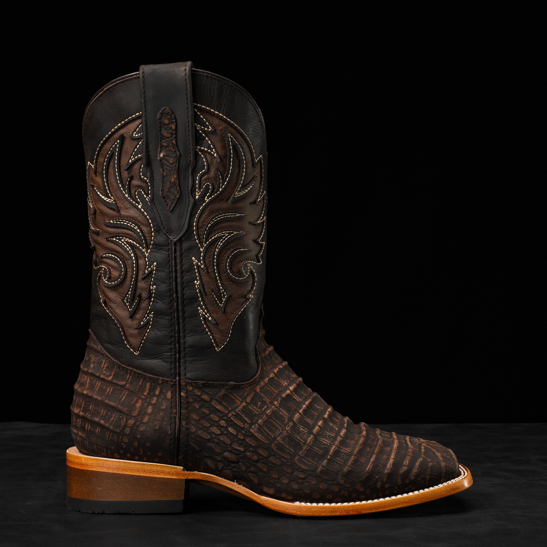 Matte Brown Nubuck Caiman Belly - Arena Square Toe - Image 2