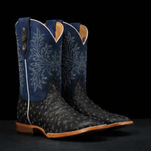 Rustic Black Ostrich – Square Toe
