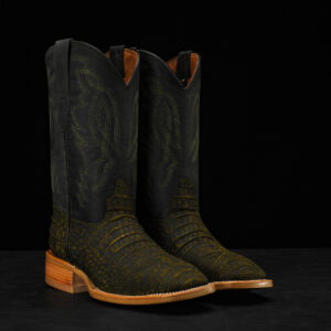 Matte Olive Green Caiman Belly - Square Toe